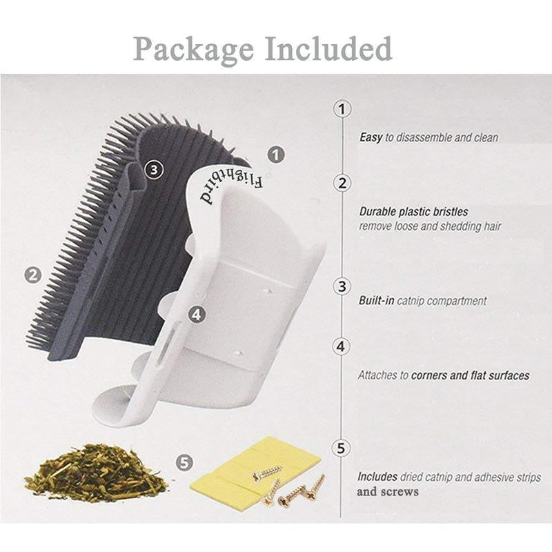 Cat Corner Self Groomer 2-Pack with Catnip, Wall-Mounted Grooming Brush for Dogs and Cats, Gentle Massage, High-Quality Plastic